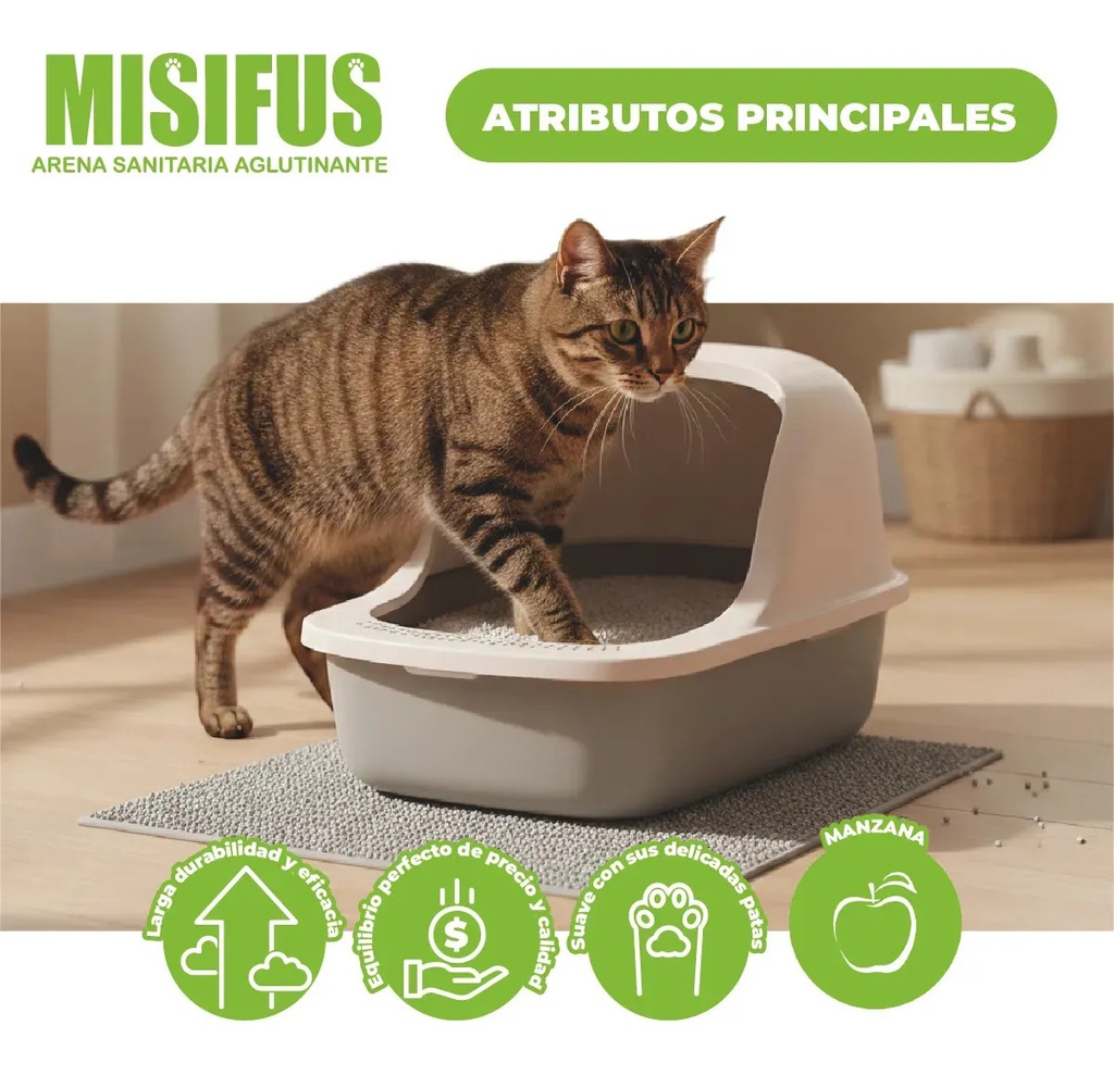 Arena Sanitaria Aglutinante Misifus 20kg Manzana