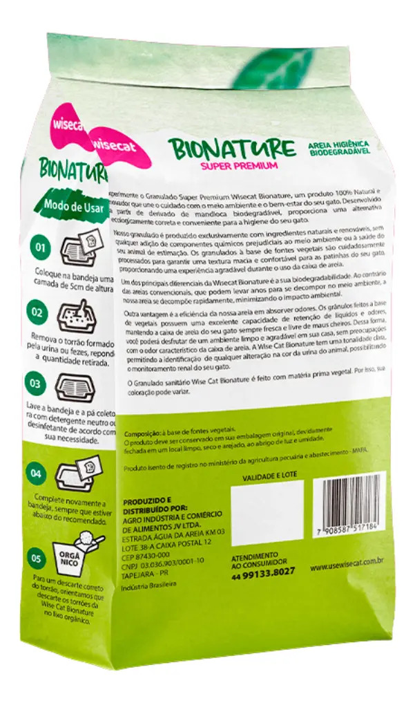 Arena De Yuca Para Gatos Biodegradable Wisecat 4kg Bionature