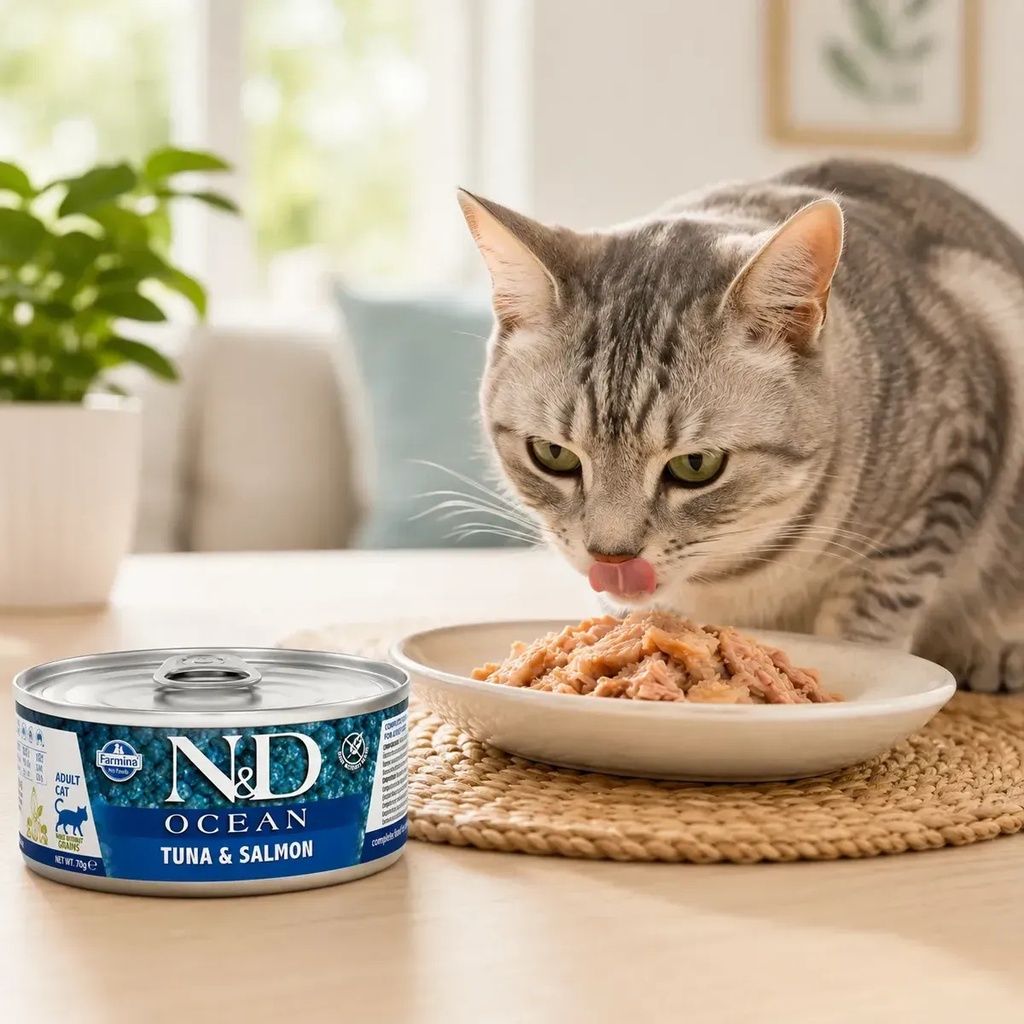 N&d Ocean Lata Para Gato Atún Y Salmón 70 Grs