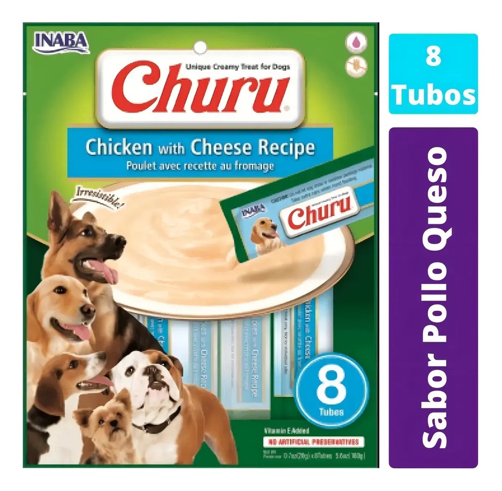 Churu Snack Premio Perro Pollo Con Queso - 8 Tubitos