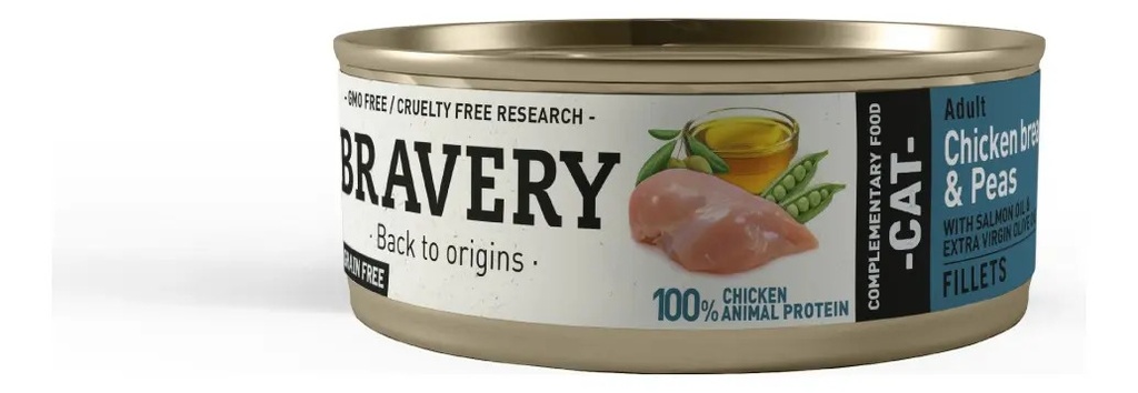 Bravery Alimento Húmedo Gatos - Pollo Y Arvejas Lata 70 G
