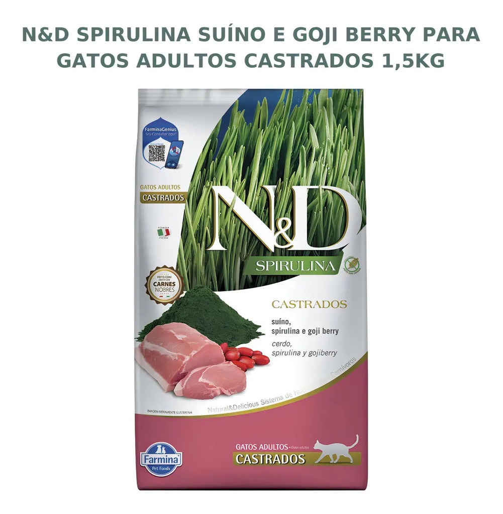 Alimento Seco Gato Adulto Castrado Farmina N&d Spirulina Cerdo Goji 1.5kg