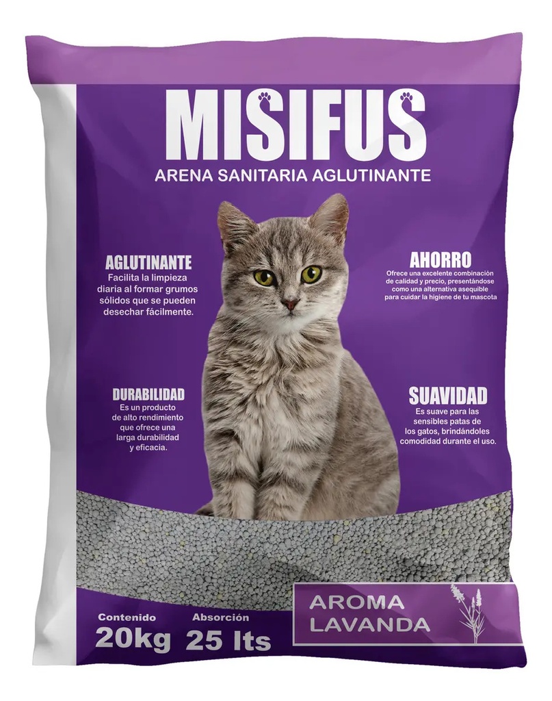 Arena Sanitaria Aglutinante Misifus 20kg Lavanda