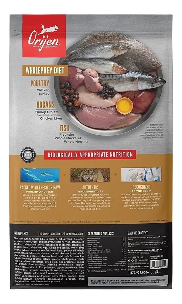 Alimento Seco Orijen Para Cachorros Sabor Pollo Pescado 10.6 Kg