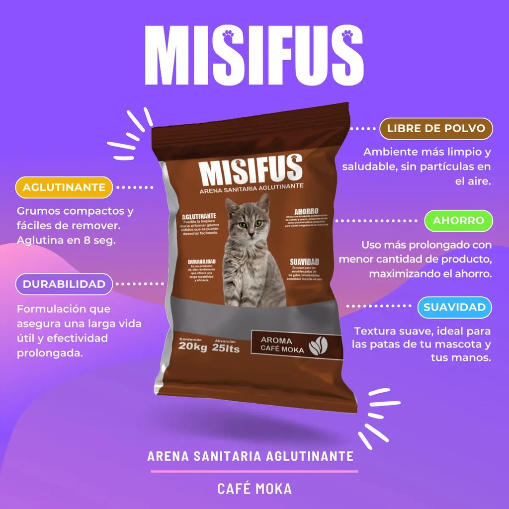 Arena Sanitaria Aglutinante Misifus 20kg Café Moka
