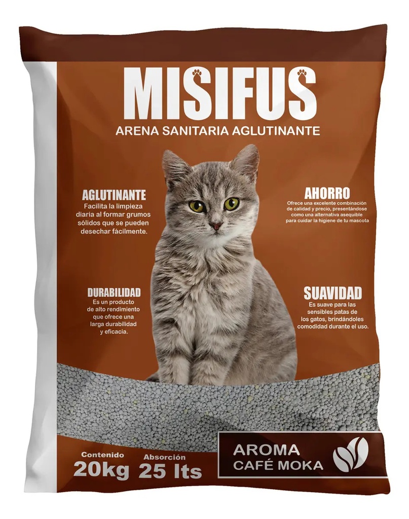 Arena Sanitaria Aglutinante Misifus 20kg Café Moka