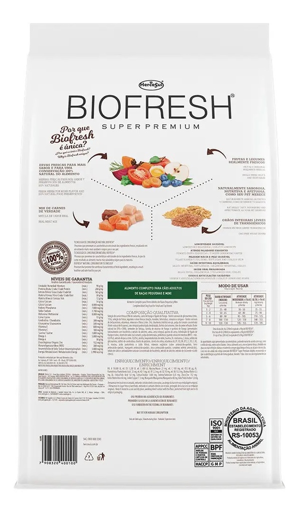 Alimento Seco Biofresh Super Premium Adulto Raza Pequeña 10.1kg Carne Frutas Vegetales