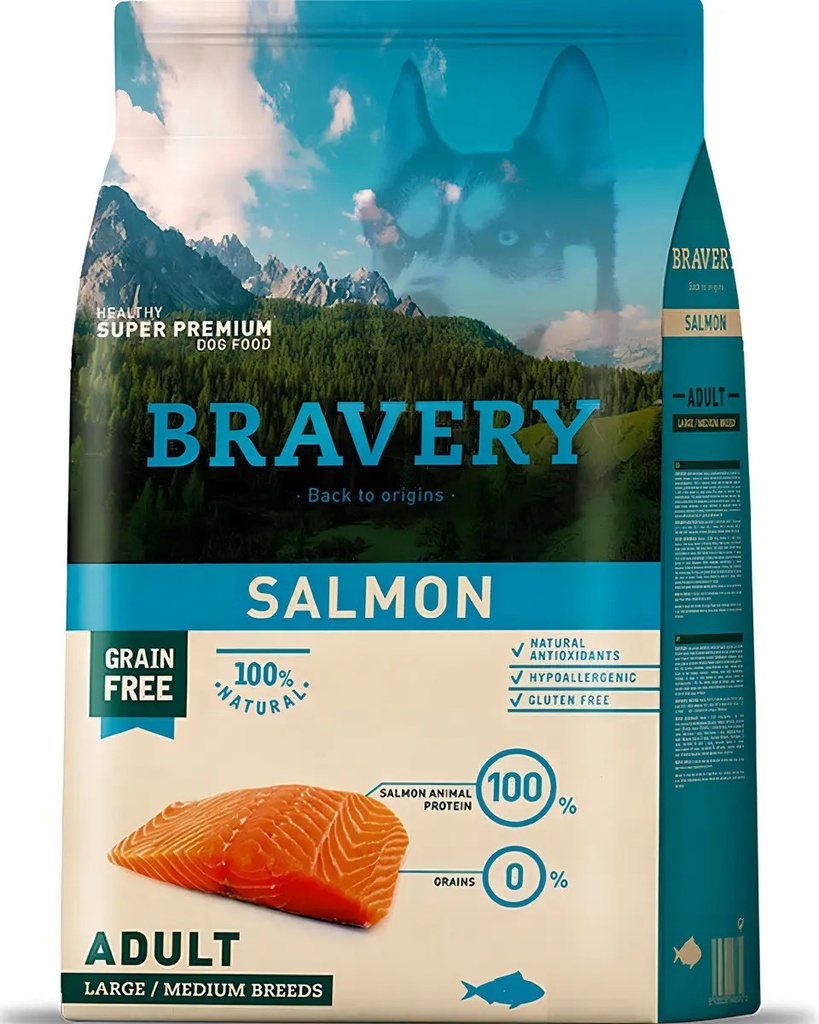 Alimento Bravery Salmón Perro Adulto Raza Mediana Y Grande 12 Kg
