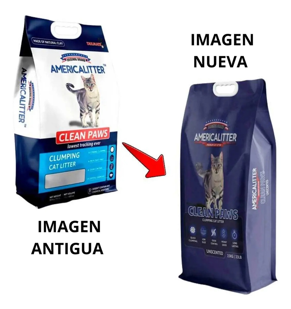 Arena Sanitaria America Litter Clean Paws 15kg Sin Aroma