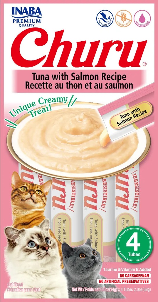 Snack Para Gato Cremoso Inaba Churu Atún Y Salmón 4 Tubos