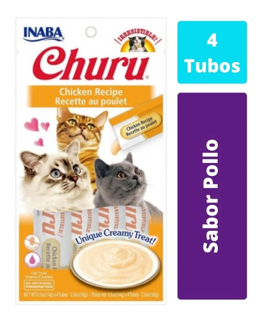 Snack Para Gatos Churu Sabor Pollo Con Queso 56g 4un