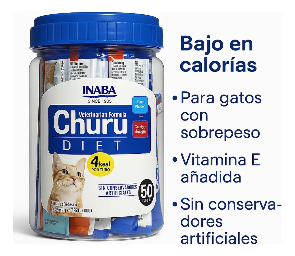 Inaba Churu Diet Para Gatos Sabor Pollo Y Atún Pack 50 Und