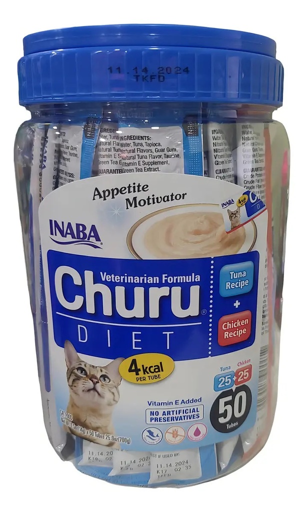 Inaba Churu Diet Para Gatos Sabor Pollo Y Atún Pack 50 Und