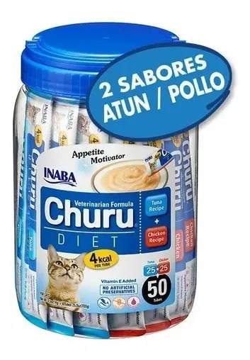 Inaba Churu Diet Para Gatos Sabor Pollo Y Atún Pack 50 Und