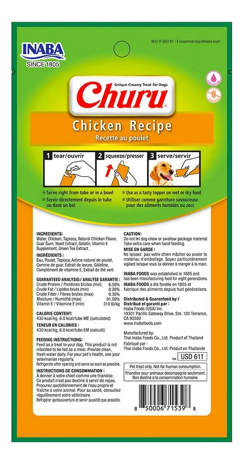 Snack Para Perro Cremoso Inaba Churu Pollo 14 Gr