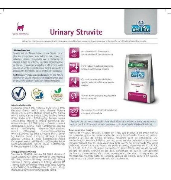 Vetlife Urinary Estruvite Gato Saco 2kg