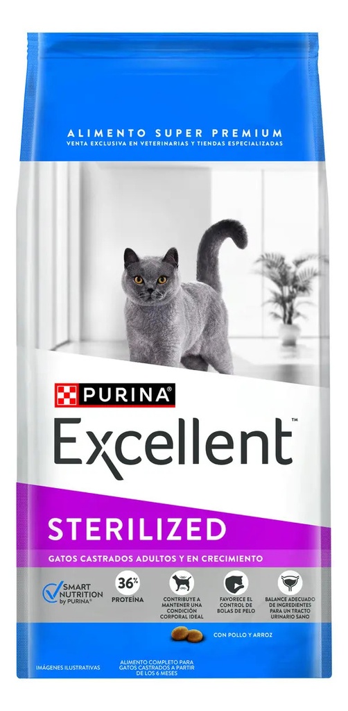 Alimento Excellent Sterilized Para Gato Adulto Sabor Pollo Y Arroz De 7.5 Kg