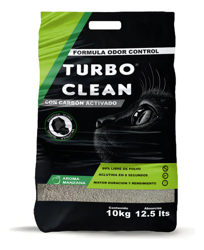 Arena Sanitaria Aglutinante Turbo Clean 10kg Manzana Odor Control
