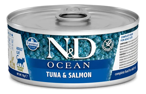 N&d Ocean Lata Para Gato Atún Y Salmón 70 Grs