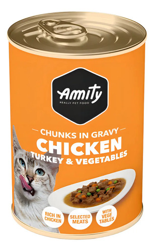 Amity Chunks Chicken, Turkey & Veg Adult Cat Wet Food 415 Gr
