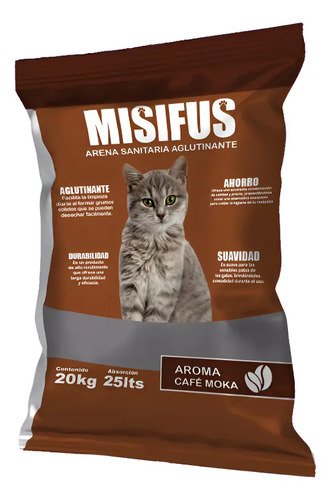 Arena Sanitaria Aglutinante Misifus 20kg Café Moka